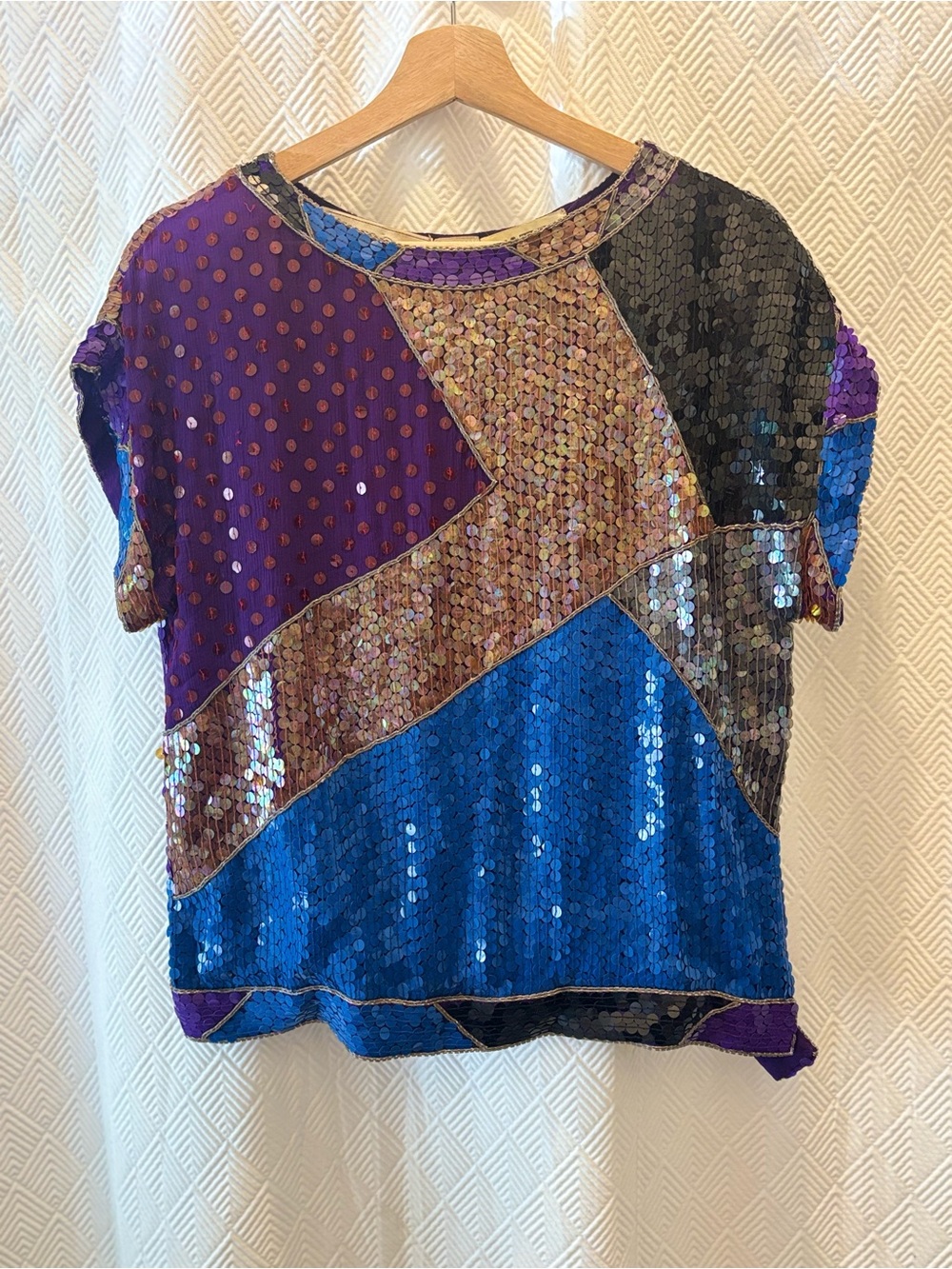 Vintage SAZ II 100% Silk Colorblock Sequin Top